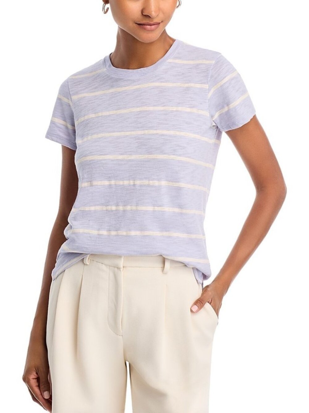 Anthony Thomas Melillo Slub Jersey Stripe Crewneck Ringer Tee Skyflower Stripe M